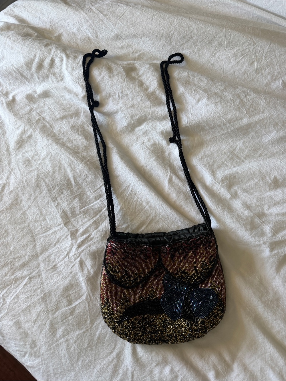 Beaded floral Strap Small Bag Purse in Black and Gold Women BEAMS Japan unique - Picture 3 of 5